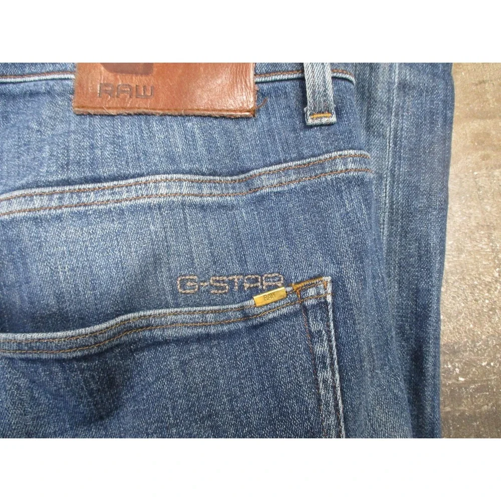 G-Star RAW 3301 Slim Jeans Mens 36x34 Blue Denim Button Fly Straight Fit Pants